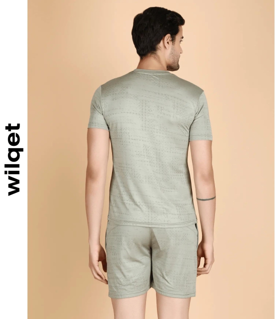 Mens Running Graphic Embossed Round Neck T-Shirts Shorts-Olive / XL