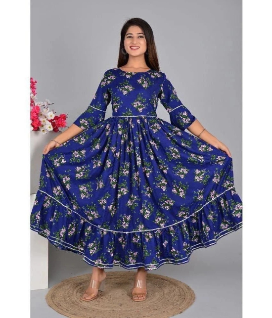 Smien Rayon Printed Anarkali Womens Kurti - Blue ( Pack of 1 ) - None