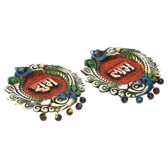 KSI /Shubh Labh Wall hanging Showpiece Terracotta Handmade Door Hanging Wall Hanging Sculptures for Home Decor Artifacts for Door Office & Temple,