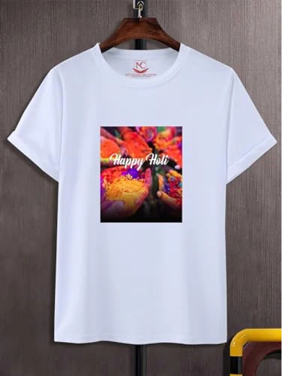 NITYANAND CREATIONS Round Neck White Holi T-Shirt for MEN-HOLI-T-SHIRT-11523-L