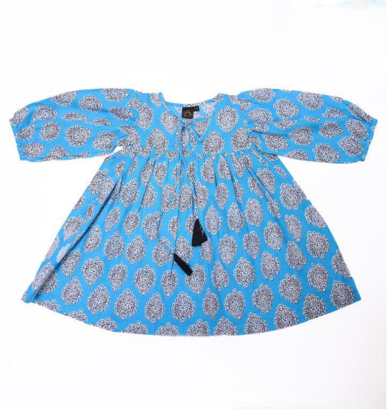 Maria Dress in Aqua and Black Floral Print-6-8 years