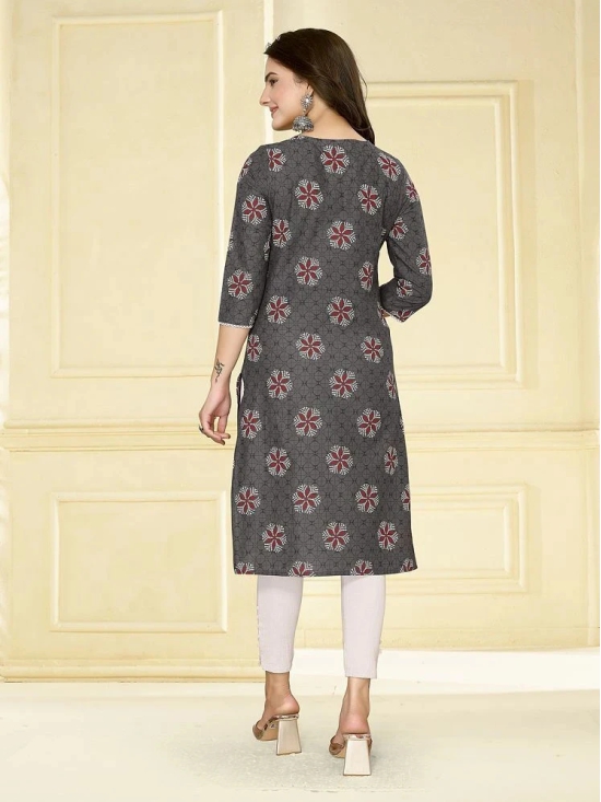 Rangita Women Cotton Dark Grey Printed Knee Length Straight Kurti - None