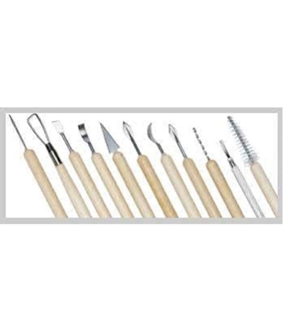 Wooden Handle Wax Pottery Clay Sculpting Sculpt Smoothing Wax Carving Pottery Ceramic Tools Polymer Ceramic Clay Tool Set - 11 Pieces