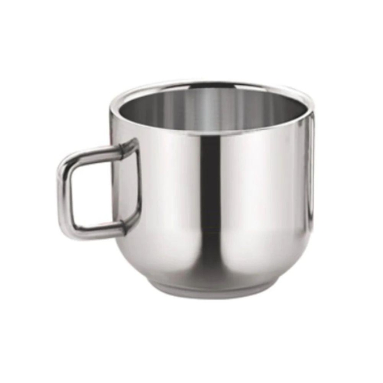 Nirlon Nelcon Stainless Steel 100 ML Small Tea Cup- Apple | Silver | Set of 6 Pcs