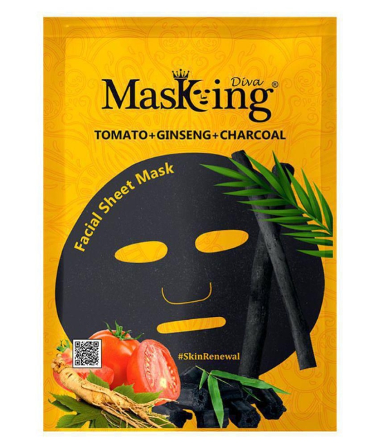 Masking Diva Tomato, Ginseng and Charcoal Face Sheet Mask 75 ml Pack of 3