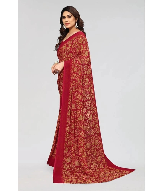 Anand Sarees Georgette Printed Saree Without Blouse Piece - Red ( Pack of 1 ) - Red