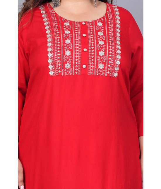 Preksha Rayon Embroidered Straight Women's Kurti - Red ( Pack of 1 ) - None