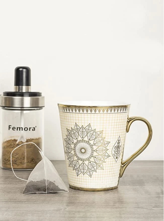 Femora Attractive Combo Gift Pack with Golden Satire Ceramic Coffee Mug Milk Mug, 330 ML, Pack of 2