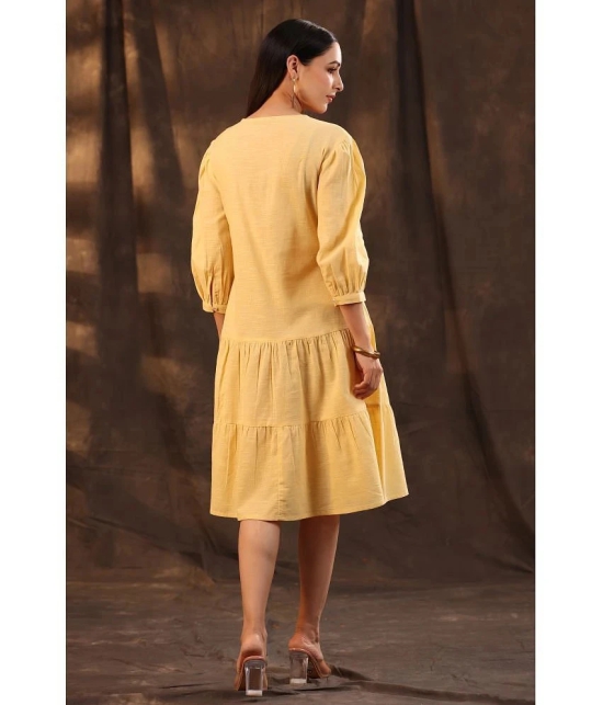 Juniper - Yellow Cotton Blend Womens A-line Dress ( Pack of 1 ) - None