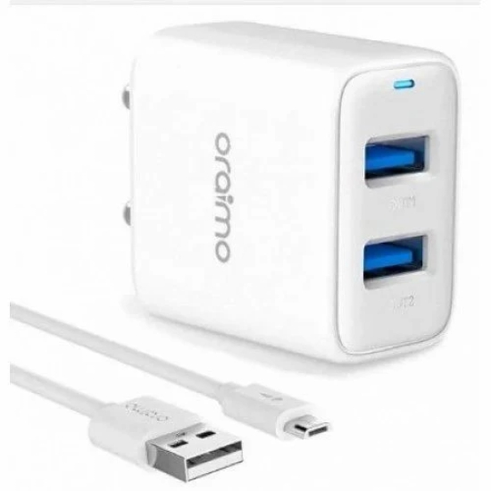 Oraimo Firefly3 OCW-I66D 2.4A Dual USB Output Charger With  M53 V8Cable (White)