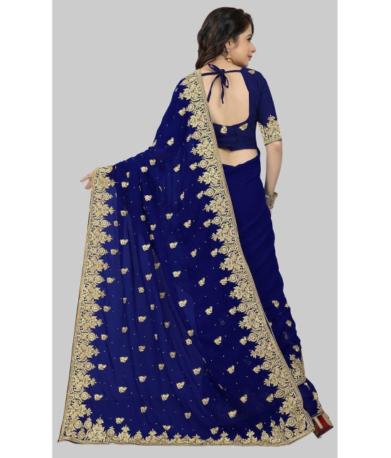 Om Shantam Sarees - Navy Blue Georgette Saree With Blouse Piece ( Pack of 1 ) - Navy Blue