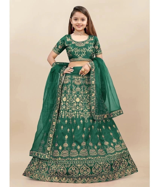 Apnisha Green Silk Girls Lehenga Choli Set ( Pack of 1 ) - None