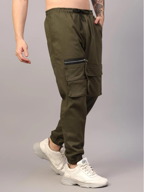 Sprouted Mens Olive Multipocket Cargo Joggers - Stylish Cotton Blend for Casual Comfort-3XL