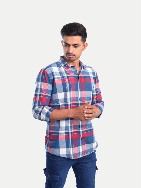 Men Blue Checkered Casual cotton Shirt