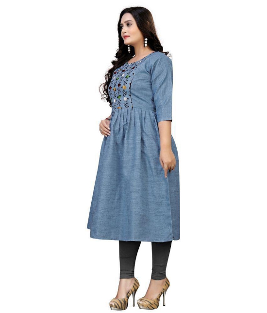 Rangrasiya - Blue Cotton Womens Flared Kurti ( Pack of 1 ) - None