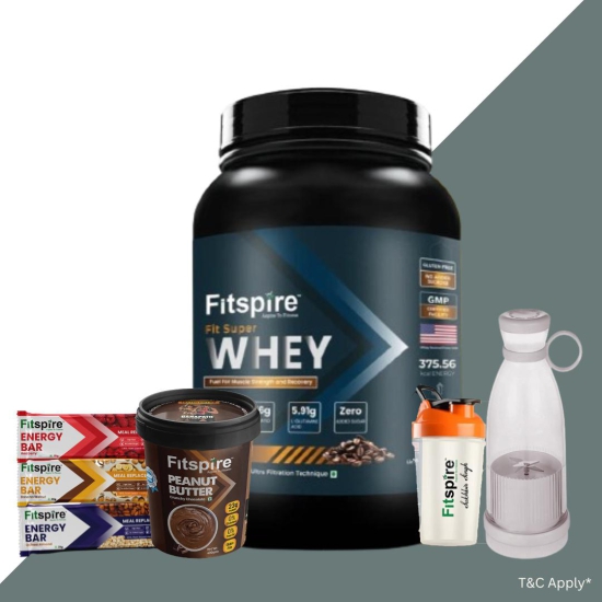 SUPER WHEY PROTEIN WITH PEANUT BUTTER (CRUNCHY CHOCOLATE), 3 ENERGY BAR (FREE SHAKER & JUICER)