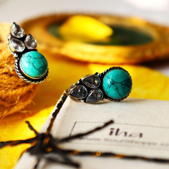 iha Vintage Ferozi Oxidized Earrings | Cluster Earrings|Fashion Jewellery|Handcrafted|Designer Earrings for Women and Girls