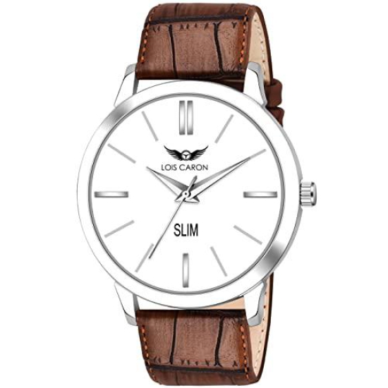 LOIS CARON Ultra Slim Series White Dial & Brown Leather Strap for Boys Analog Watch - for Men(LCS-4255)