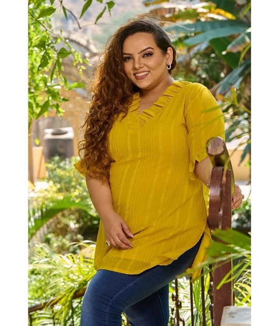 PrettyPlus by Desinoor.com Georgette Striped Straight Womens Kurti - Yellow ( Pack of 1 ) - None