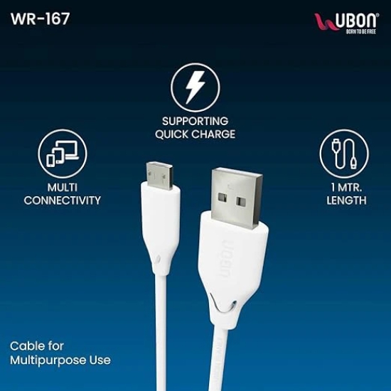 UBON-WR167 2.4A V8/Micro Cirrus Series 1Meter Cable (White)