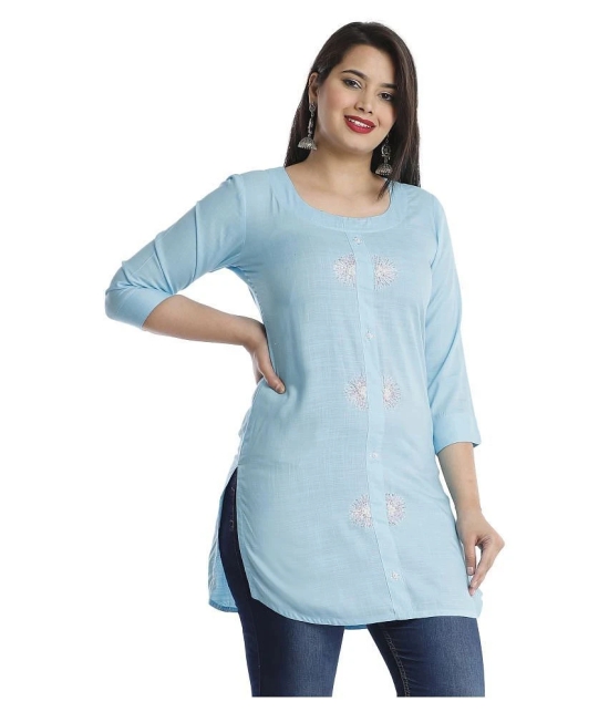 JC4U - Blue Viscose Womens Straight Kurti - M