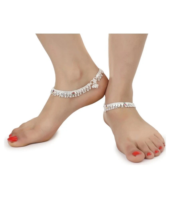 AanyaCentric Combo of 2 Pair Silver Plated White Metal Indian Traditional Ethnic Payal Anklets - Silver