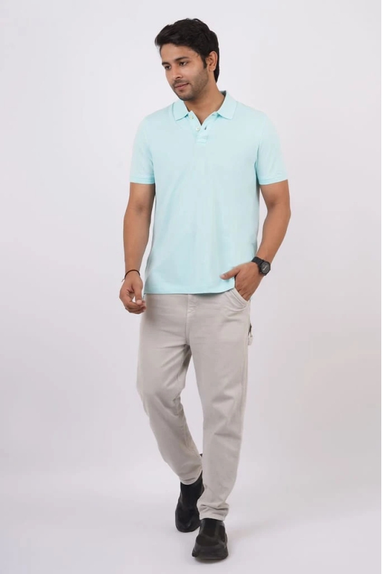 Men's Water Blue Solid Polo T-Shirt