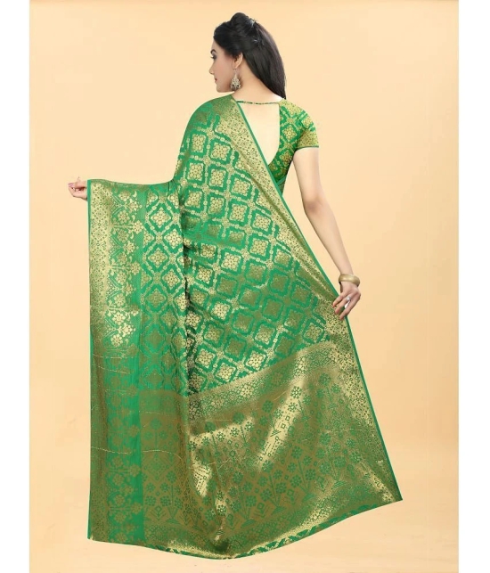 Gazal Fashions - Green Banarasi Silk Saree With Blouse Piece ( Pack of 1 ) - Green