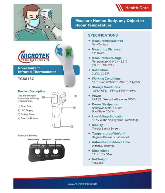 Microtek Infrared IR Non Contact Thermometer TG8818C