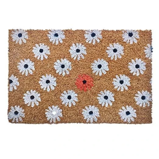 Heavy duty modern white flowers door mat