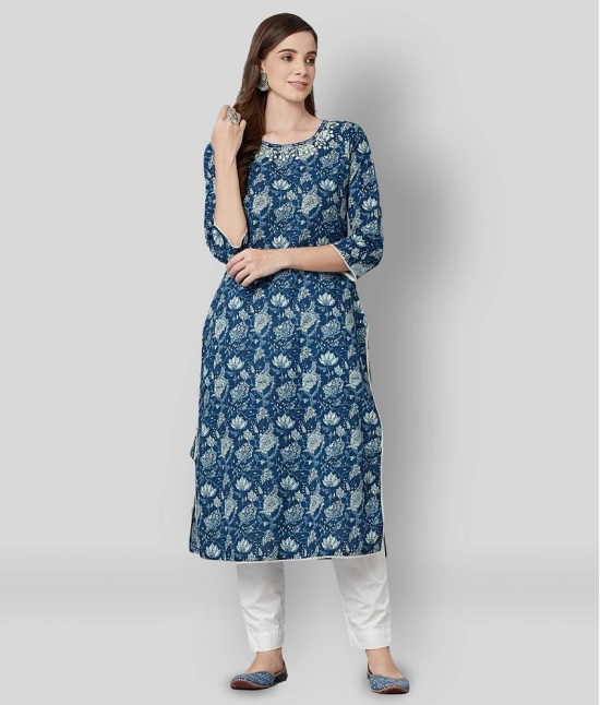 Divena - Blue Cotton Womens Straight Kurti - 3XL