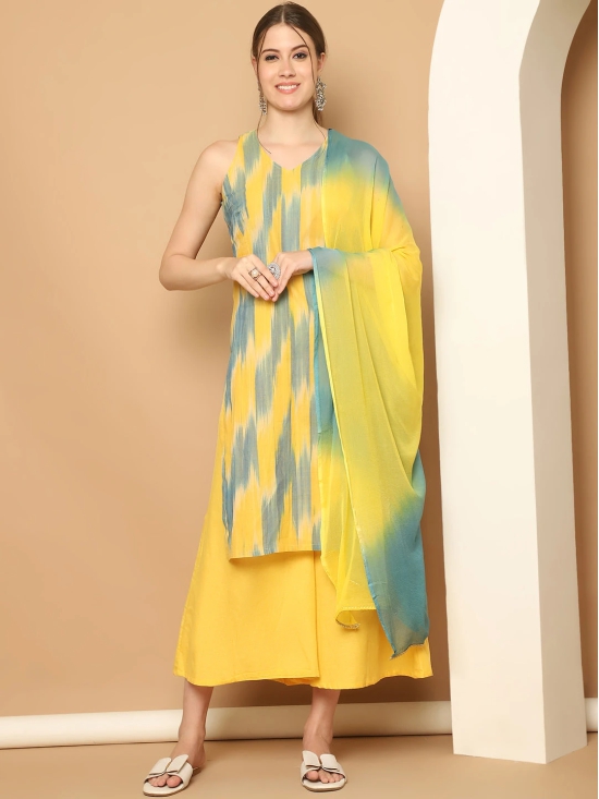 Woven Design Yellow Cotton Kurta with Palazzos & With Dupatta-XXL / Yellow