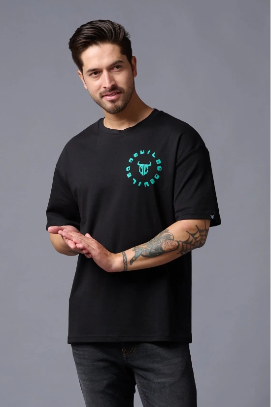 Never Give Up (in Green) Printed Black Oversized T-Shirt for Men 4XL