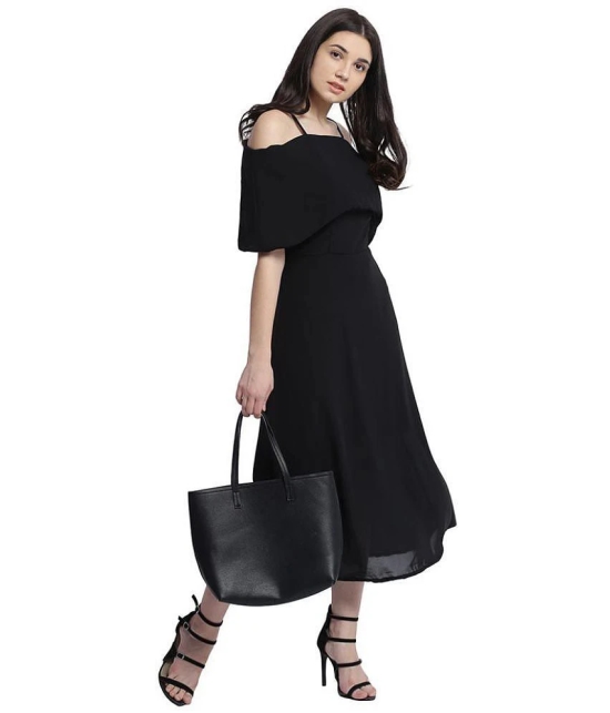 Miss Chase Georgette Black Regular Dress - M