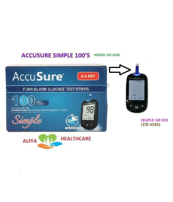 Accusure simple 100 Sugar Test strips pack only (No Meter)