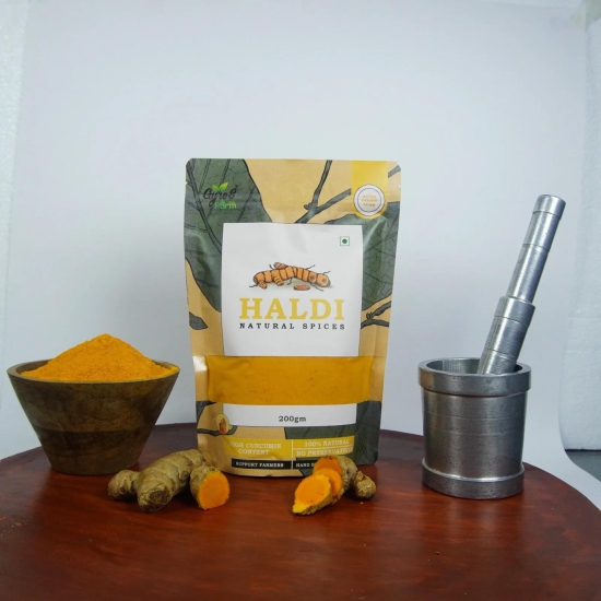 Hand Stone Grounded Haldi | Turmeric Powder | 200gm | High Curcumin Content | Unprocessed | Chemical free