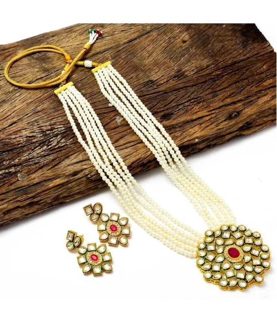 Jewar Mandi - Beige Brass Necklace Set ( Pack of 1 ) - Beige