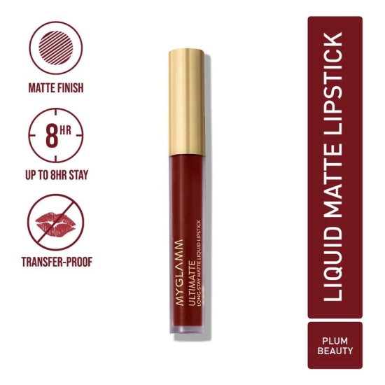 MyGlamm Ultimatte Long-Stay Matte Liquid Lipstick - Plum Beauty (Burgundy Shade) | Long Lasting, Waterproof Liquid Lipstick