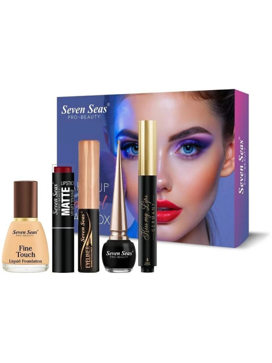 Seven Seas Combo With Liquid Foundation+Matte Lipstick+Eyeliner+Black Eyeliner+Lip Balm Pack of 05