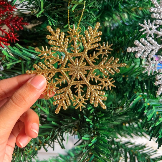 Christmas Ornament - Glitter Snowflake - Set of 5-Gold