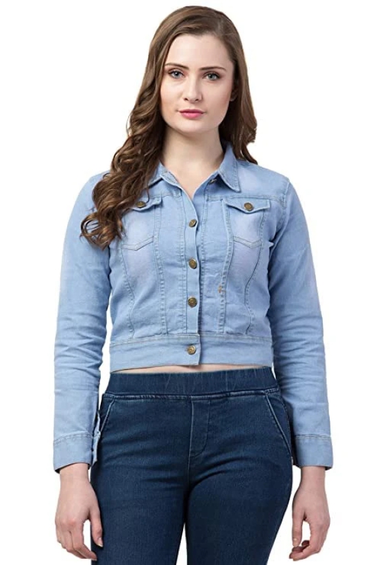 FUNDAY FASHION Full Sleeve Blue Solid Women's Denim Jacket (Large, New Light Blue)