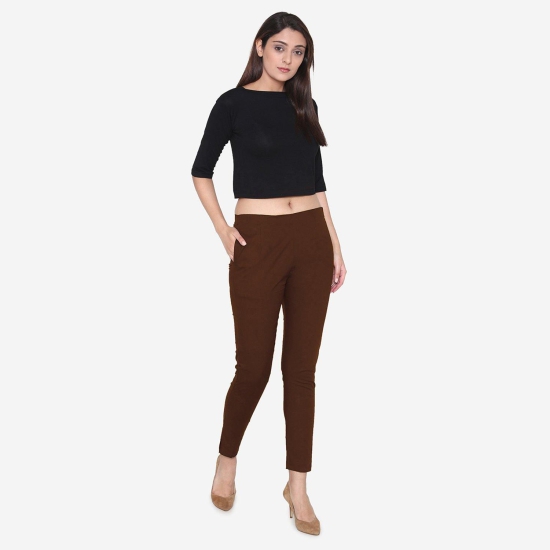 Women's Cotton Formal Trousers - Brown Brown XL