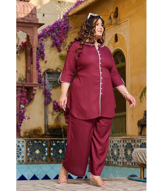 PrettyPlus by Desinoor.com Burgundy Solid Palazzo Top Set - None