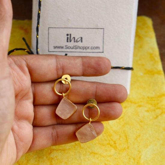 iha Natural Druzy Drops Designer Gold Toned Earrings |Small Drop Earrings|Fashion Jewellery|Handcrafted|Statement Earrings for Women and Girls|Soul Shoppr