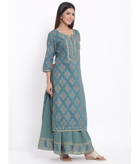 KIPEK - Blue Straight Cotton Womens Stitched Salwar Suit ( Pack of 1 ) - L