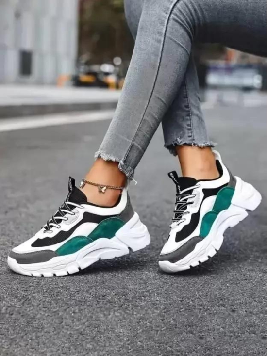 Sneakers For Women  (White - Green)-40