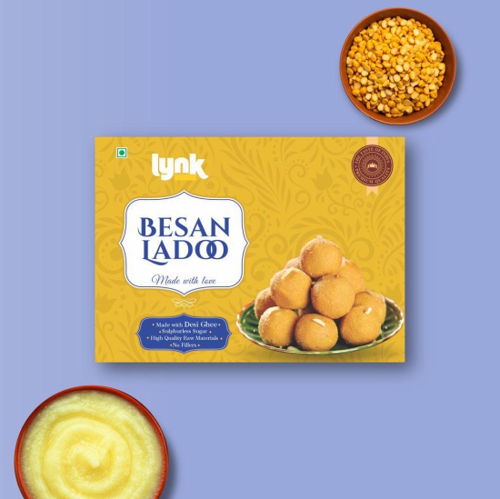 Lynk Besan Ladoo 400g - Authentic Indian Sweet Balls with Traditional Flavors, Desi Ghee, Perfect for Celebrations and Gifting. Festive Delight