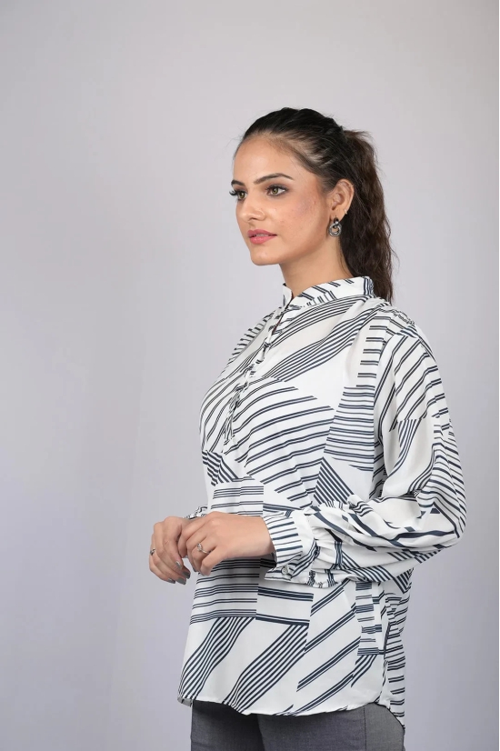 Zigzag print for women western wear top party wear and daily use Black Striped Full Sleeves Top (OTL-TPS1096)-Black / XXL