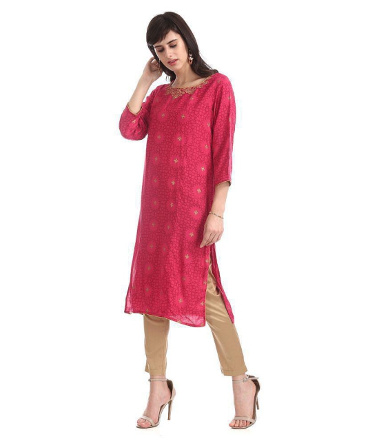 Karigari - Pink Rayon Women's Straight Kurti - L