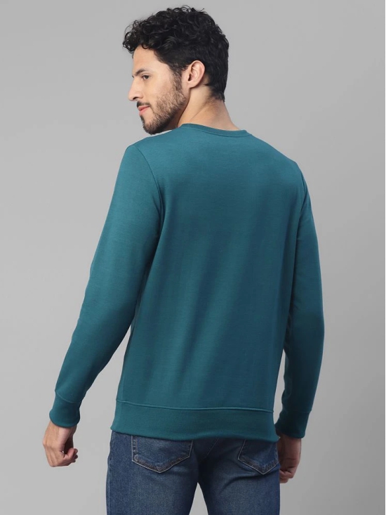 UrbanMark Men Regular Fit Solid Full Sleeves Round Neck Fleece Sweatshirt-Teal Blue - None